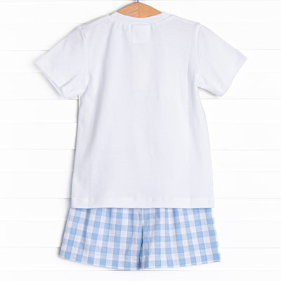 Off Land Lobster Smocked Short Set, Blue