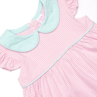 Pippa Flutter Sleeve Short Set, Mint and Light Pink Stripe