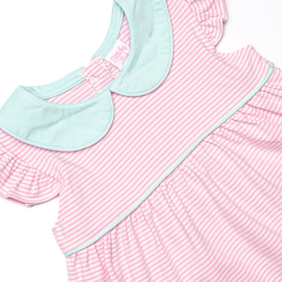 Pippa Flutter Sleeve Short Set, Mint and Light Pink Stripe
