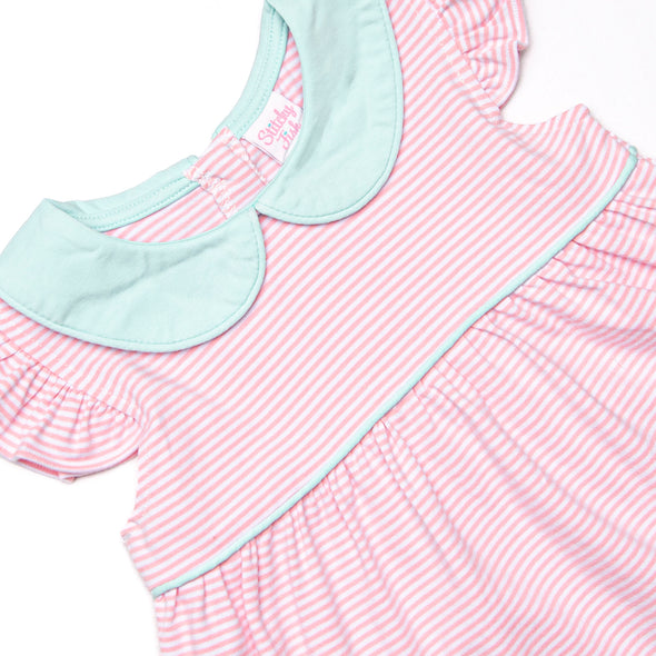 Pippa Flutter Sleeve Short Set, Mint and Light Pink Stripe