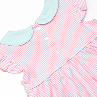 Pippa Flutter Sleeve Short Set, Mint and Light Pink Stripe