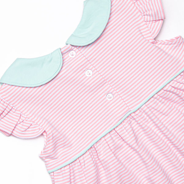 Pippa Flutter Sleeve Short Set, Mint and Light Pink Stripe