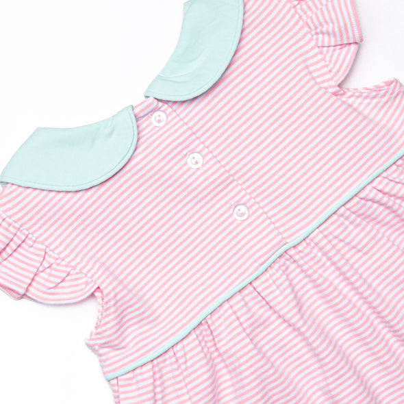 Pippa Flutter Sleeve Short Set, Mint and Light Pink Stripe