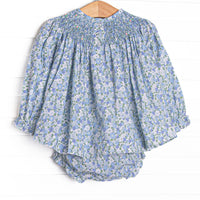 Tea Party Petals Smocked Diaper Set, Blue