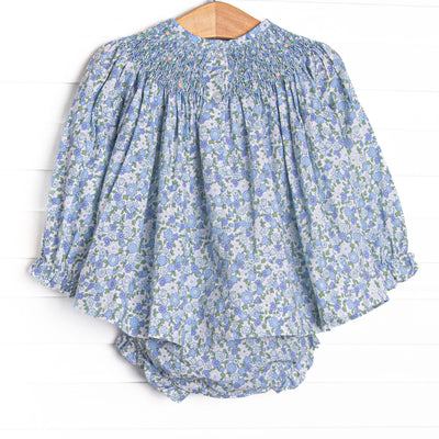 Tea Party Petals Smocked Diaper Set, Blue