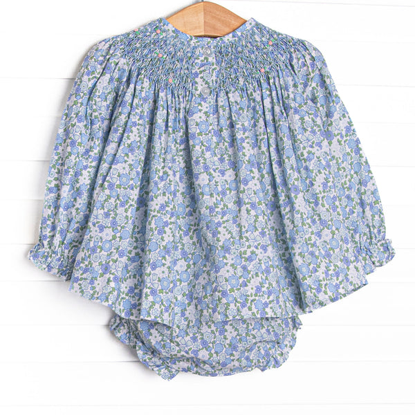 Tea Party Petals Smocked Diaper Set, Blue