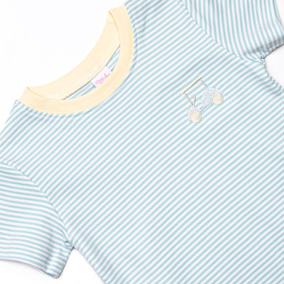 Course Cruisin' Pima Embroidered Short Set, Yellow and Mint Stripe
