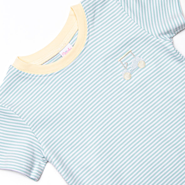 Course Cruisin' Pima Embroidered Short Set, Yellow and Mint Stripe