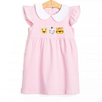 Savanna Stripes Embroidered Dress, Pink
