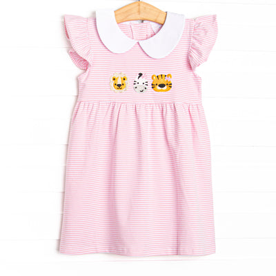 Savanna Stripes Embroidered Dress, Pink