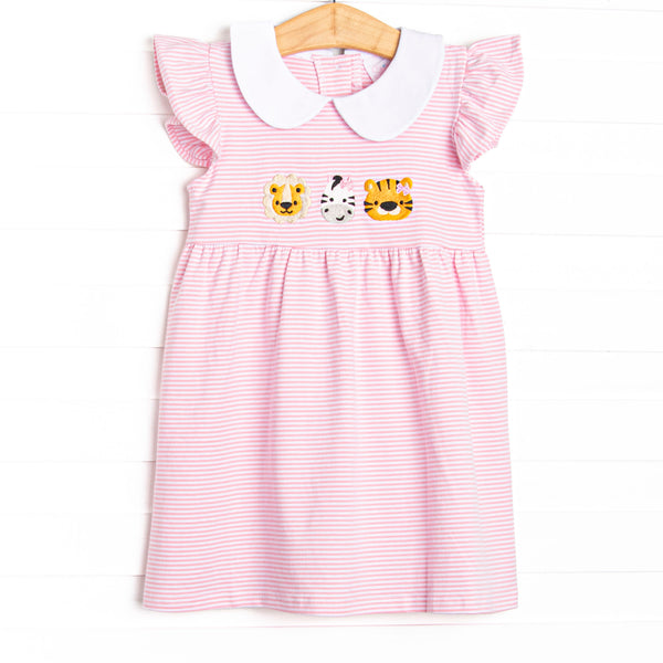 Savanna Stripes Embroidered Dress, Pink