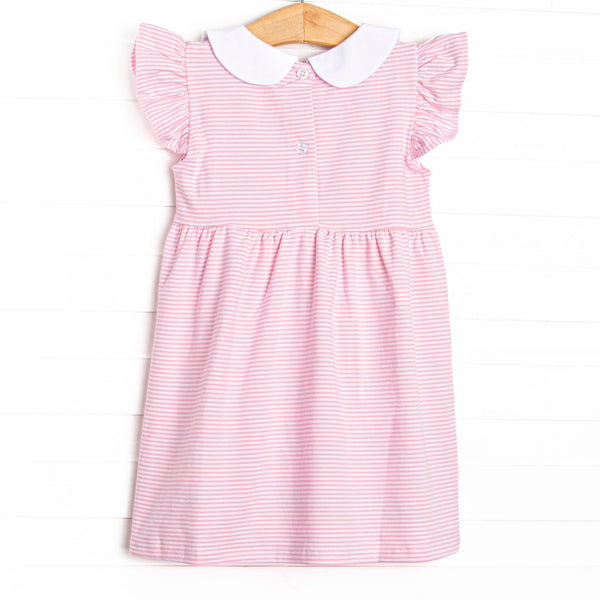 Savanna Stripes Embroidered Dress, Pink