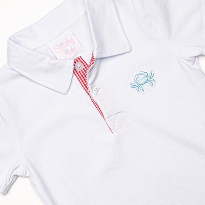 Blue Crab Embroidered Short Set, Red