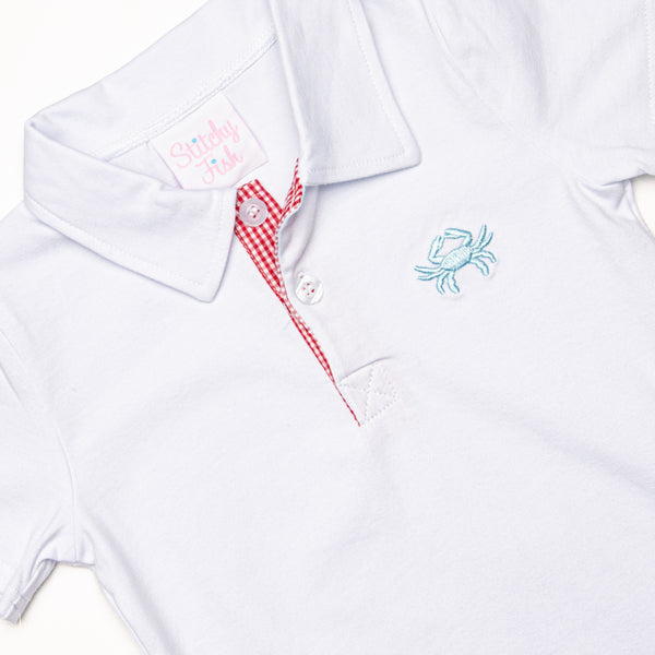 Blue Crab Embroidered Short Set, Red