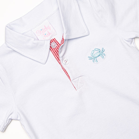 Blue Crab Embroidered Short Set, Red