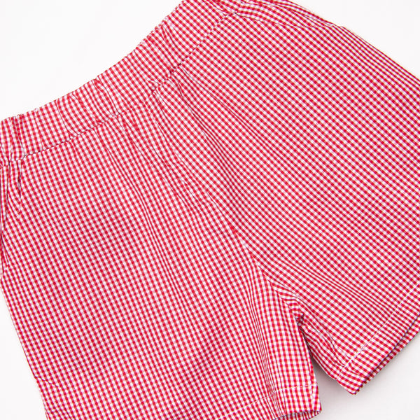 Blue Crab Embroidered Short Set, Red