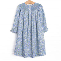 Tea Party Petals Smocked Bishop Dress, Blue