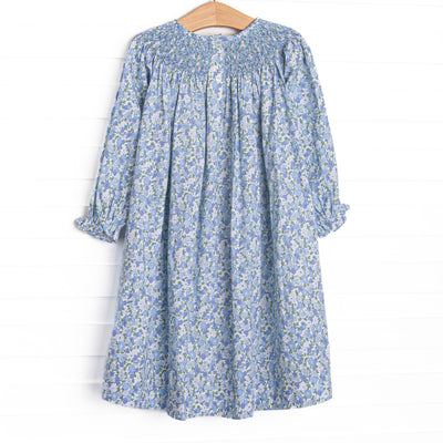 Tea Party Petals Smocked Bishop Dress, Blue