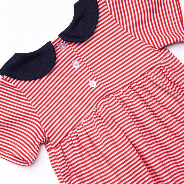 At the Ballpark Pima Embroidered Collared Bubble, Red Stripe