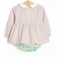 Tailfeather Craze Trio Embroidered Diaper Set, Tan Gingham
