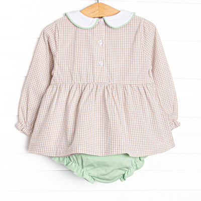 Tailfeather Craze Trio Embroidered Diaper Set, Tan Gingham