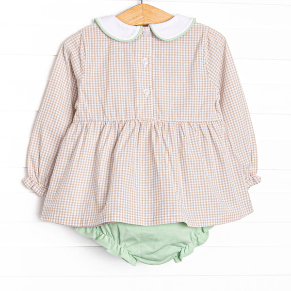 Tailfeather Craze Trio Embroidered Diaper Set, Tan Gingham