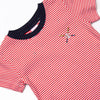 At the Ballpark Pima Embroidered Short Set, Red Stripe