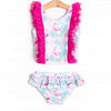 Palm Frond Flamingo Tankini, Blue