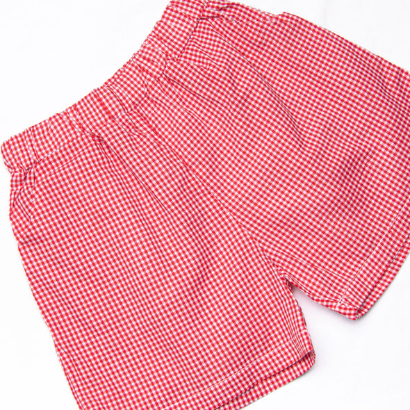 An Apple a Day Applique Short Set, Blue and Red