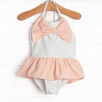 Coastal Coral Skirted One Piece, Blue