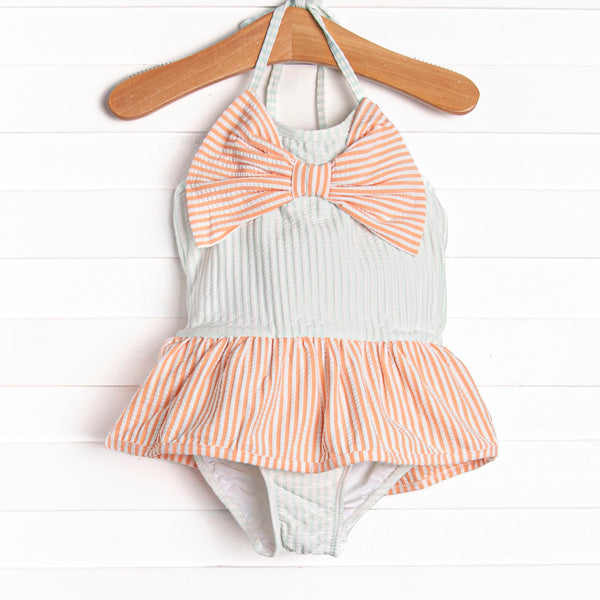 Coastal Coral Skirted One Piece, Blue