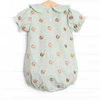 Tailfeather Craze Embroidered Girl Bubble, Green Gingham