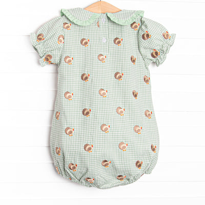 Tailfeather Craze Embroidered Girl Bubble, Green Gingham
