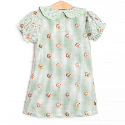 Tailfeather Craze Embroidered Dress, Green Gingham