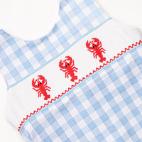 Off Land Lobster Smocked Ruffle Short Set, Blue