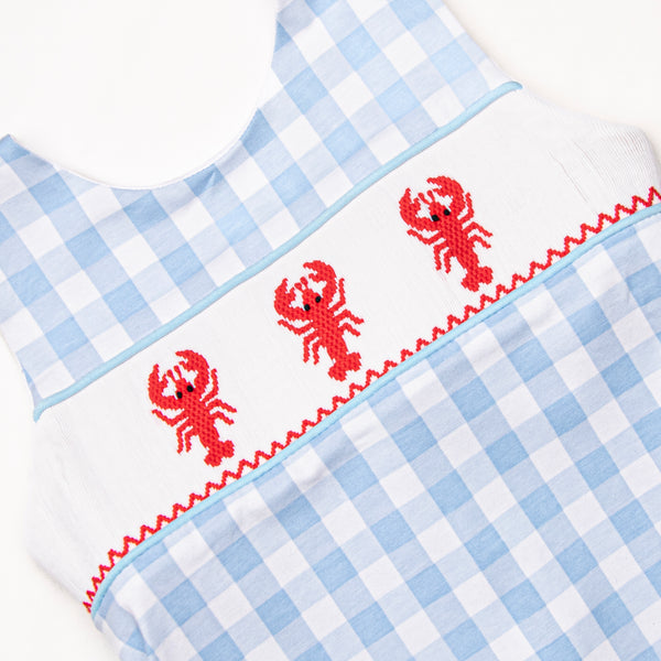Off Land Lobster Smocked Ruffle Short Set, Blue