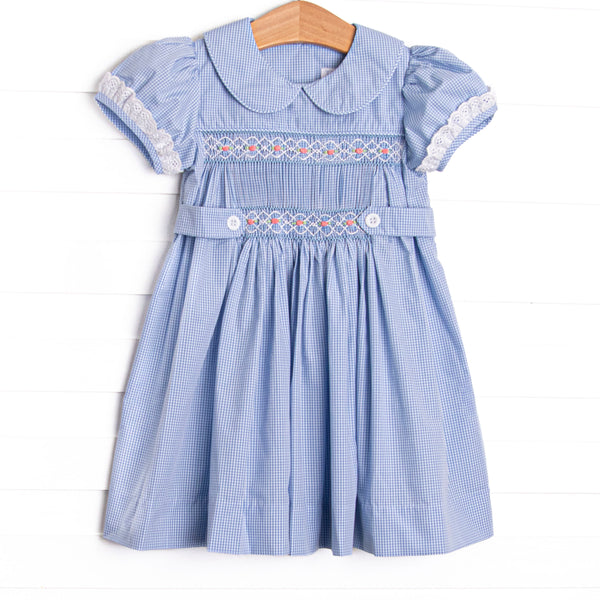 Bleu: Sellers Smocked Dress, Blue Gingham