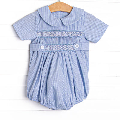 Bleu: Shipley Smocked Bubble, Blue Gingham