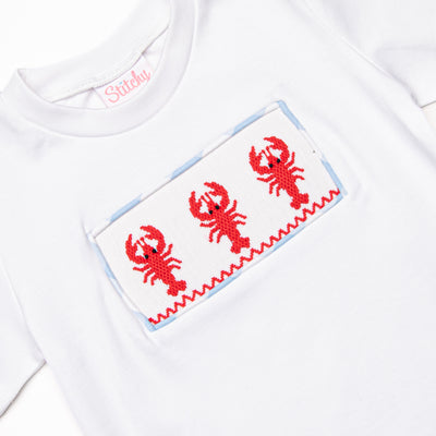 Off Land Lobster Smocked Short Set, Blue