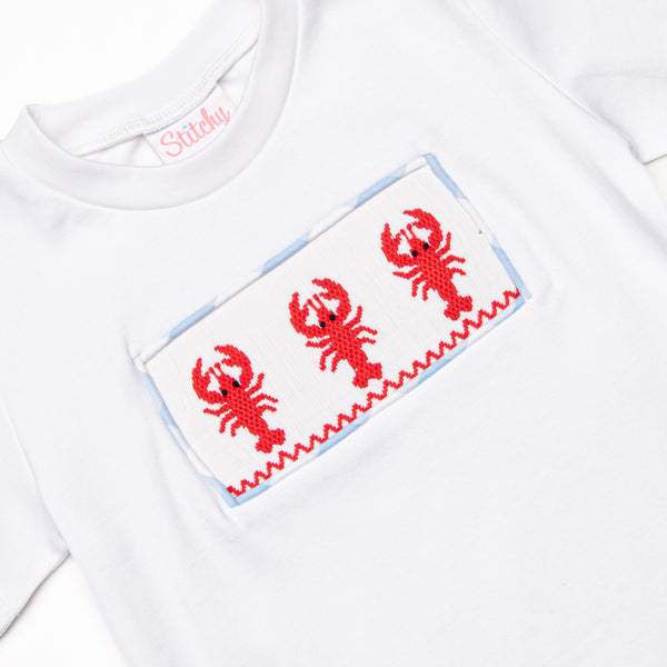 Off Land Lobster Smocked Short Set, Blue