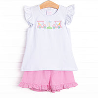 Country Club Cruisin' Applique Ruffle Short Set, Pink
