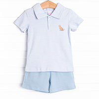 Playtime Pal Pima Embroidered Short Set, Light Blue Stripe