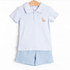 Playtime Pal Pima Embroidered Short Set, Light Blue Stripe