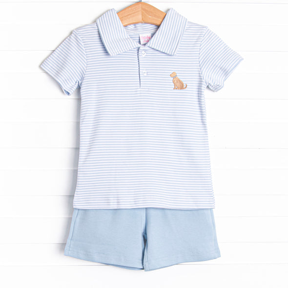 Playtime Pal Pima Embroidered Short Set, Light Blue Stripe