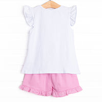 Country Club Cruisin' Applique Ruffle Short Set, Pink