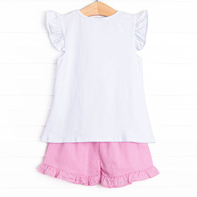 Country Club Cruisin' Applique Ruffle Short Set, Pink
