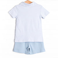 Playtime Pal Pima Embroidered Short Set, Light Blue Stripe