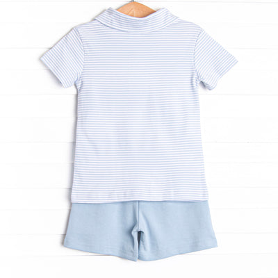 Playtime Pal Pima Embroidered Short Set, Light Blue Stripe