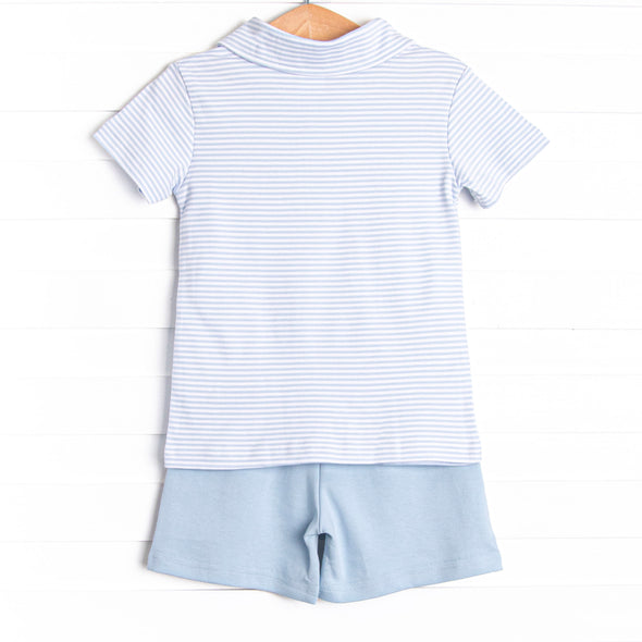 Playtime Pal Pima Embroidered Short Set, Light Blue Stripe