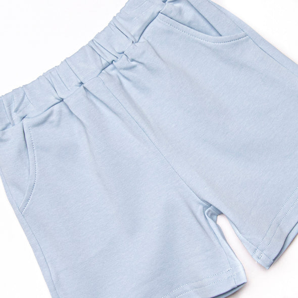 Playtime Pal Pima Embroidered Short Set, Light Blue Stripe